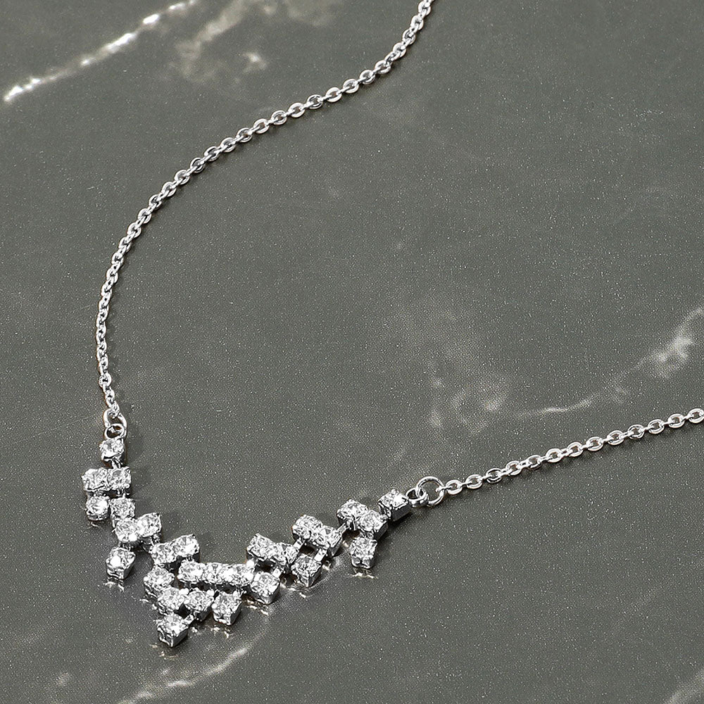 Madeline Love Clear, Rhodium Brass Metal Rhinestone Pendant Necklace - Necklaces