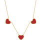 Red Gold Dipped Triple Heart Pendant Necklace adds a touch of romance to any outfit. Crafted with quality and precision, each heart is dipped in genuine gold for a luxurious finish. This necklace is a stunning addition to any jewelry collection, perfect for special occasions or everyday wear.