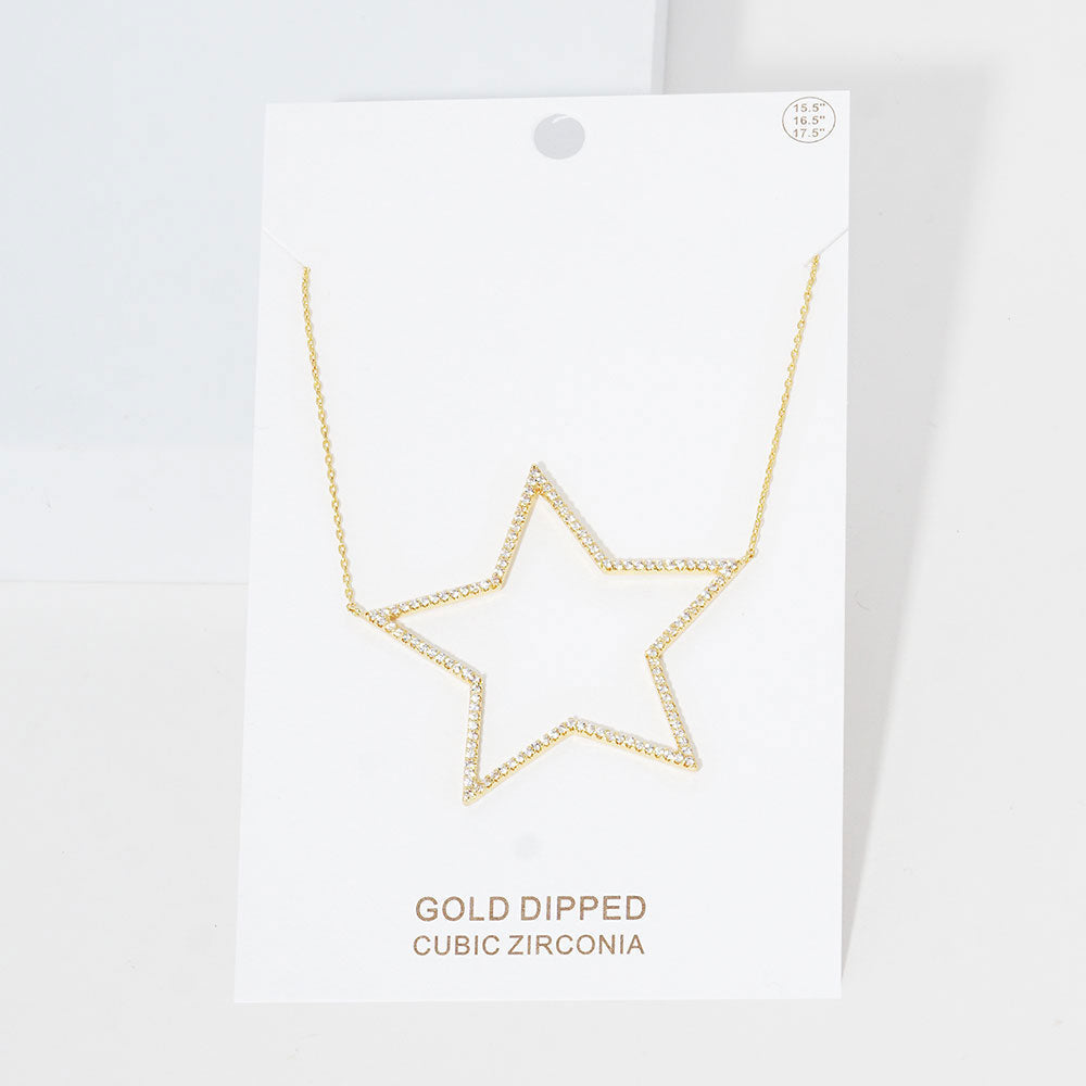 Madeline Love Gold Gold Dipped CZ Open Star Pendant Necklace - Jewelry