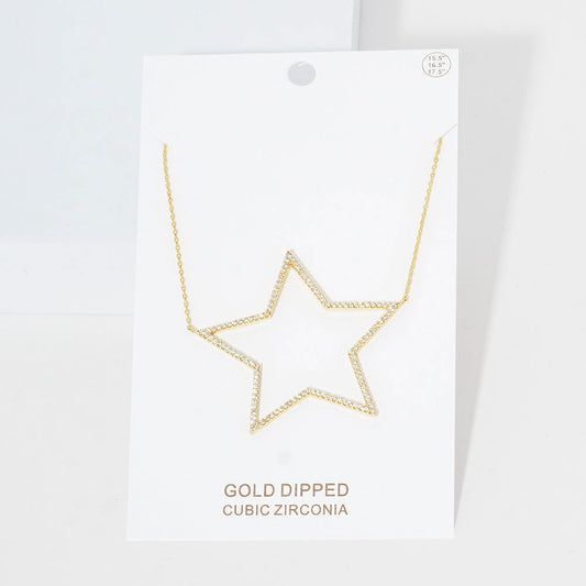 Madeline Love Gold Gold Dipped CZ Open Star Pendant Necklace - Jewelry