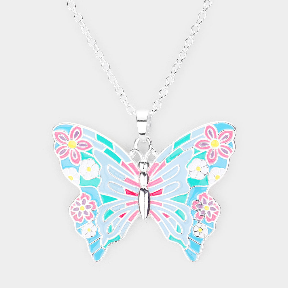 Madeline Love Multi Enamel Butterfly Pendant Necklace - Necklaces