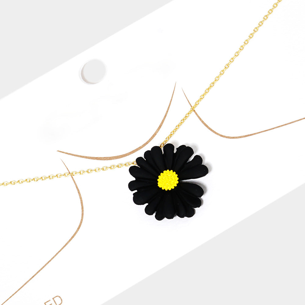 Madeline Love Black Gold Dipped Bloom Flower Pendant Necklace - Necklaces