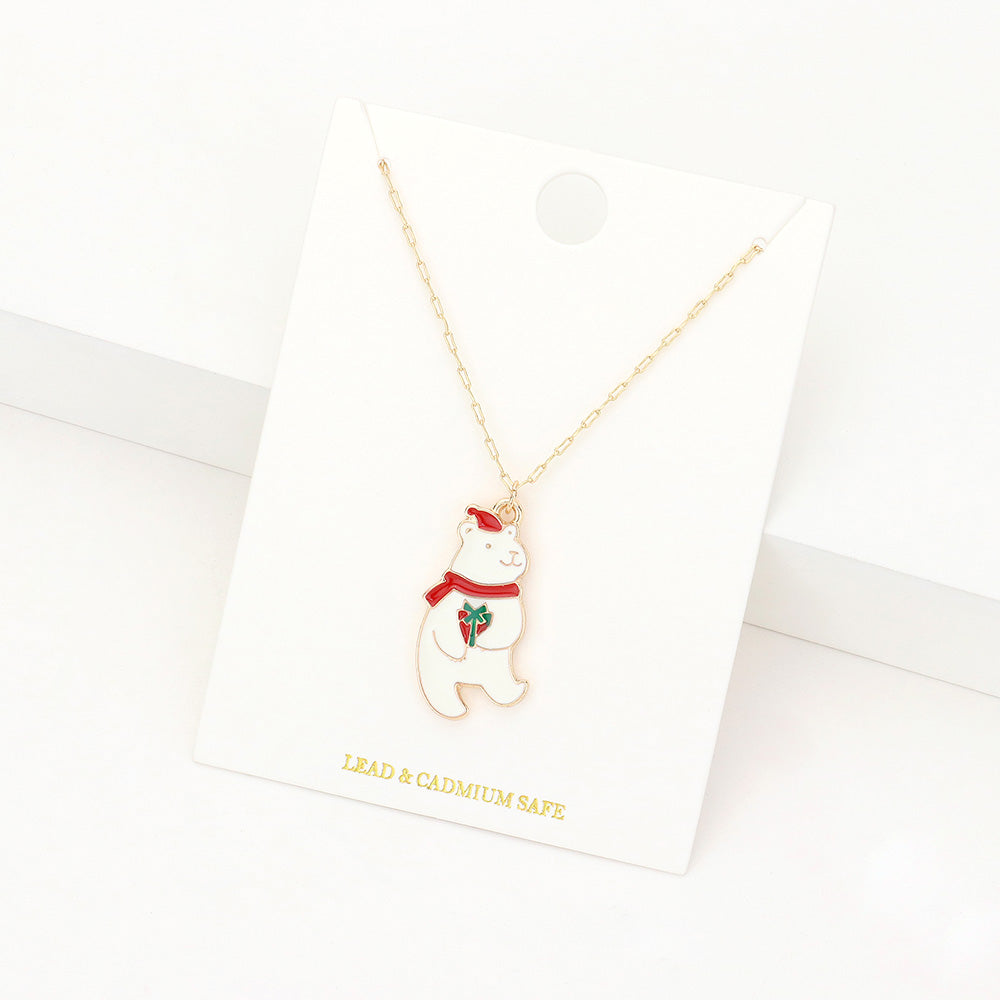 Madeline Love White Enamel Christmas Bead Pendant Necklace - Jewelry