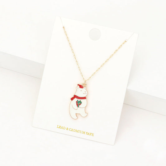 Madeline Love White Enamel Christmas Bead Pendant Necklace - Jewelry