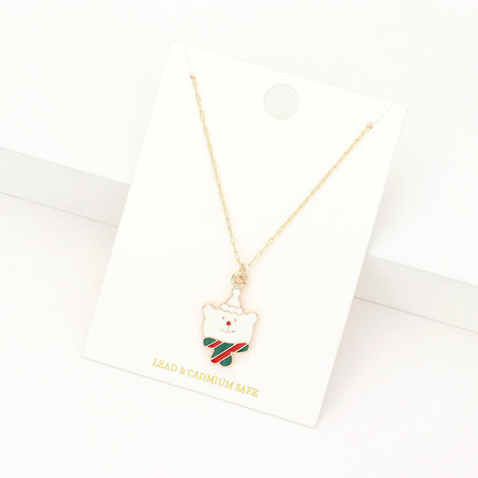 Madeline Love White Enamel Christmas Bear Pendant Necklace - Jewelry