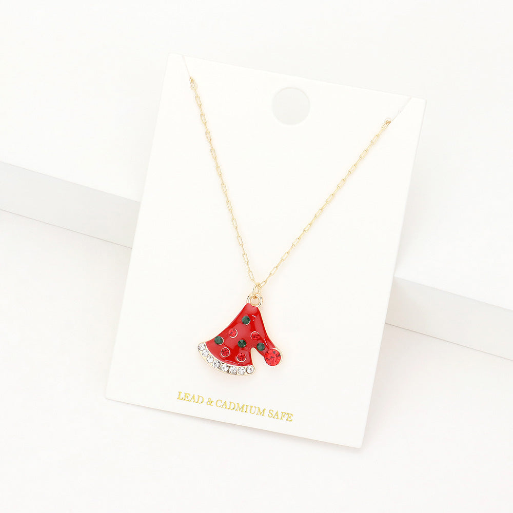 Madeline Love Red Enamel Christmas Hat Pendant Necklace - Jewelry