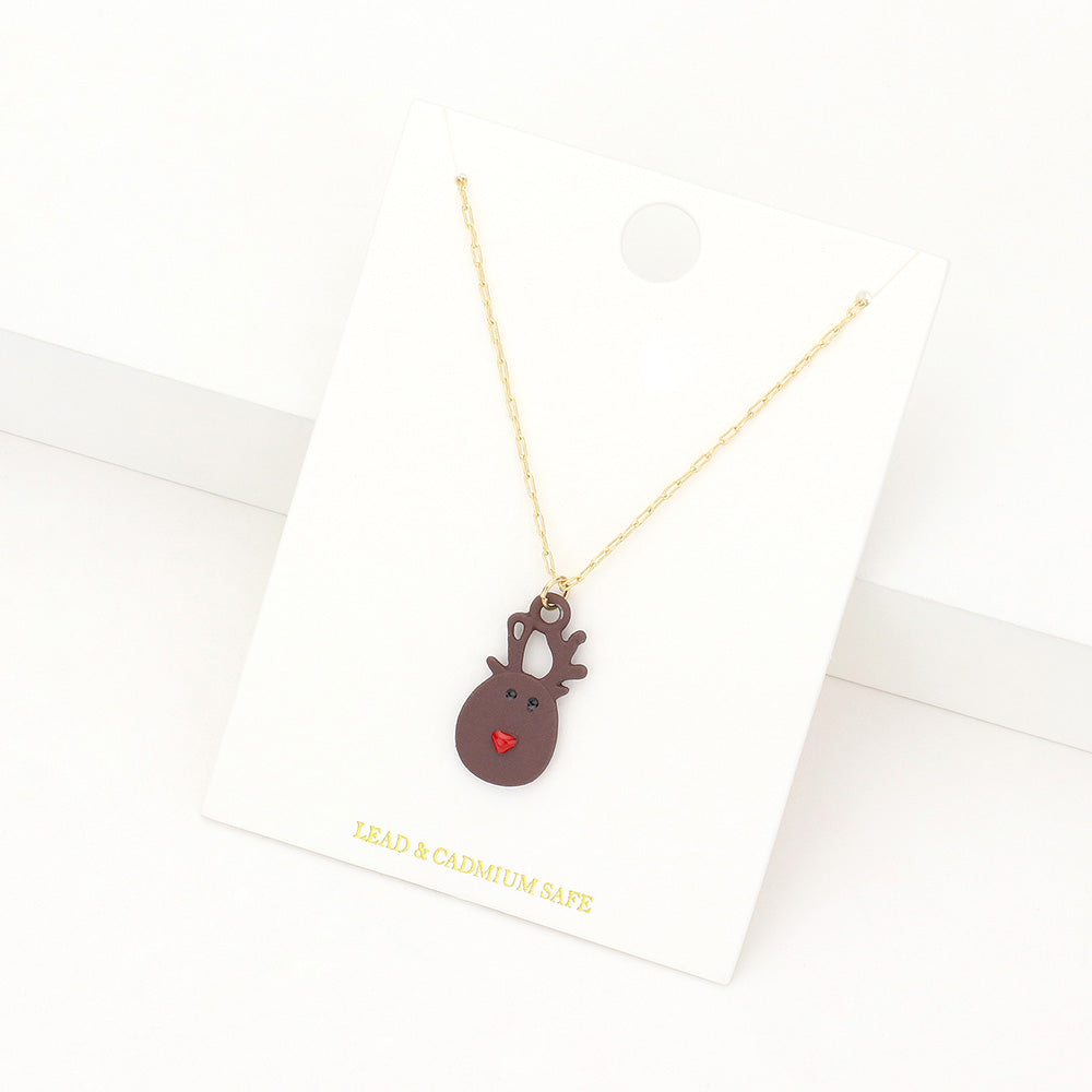 Madeline Love Brown Polymer Clay Reindeer Rudolph Pendant Necklace - Jewelry
