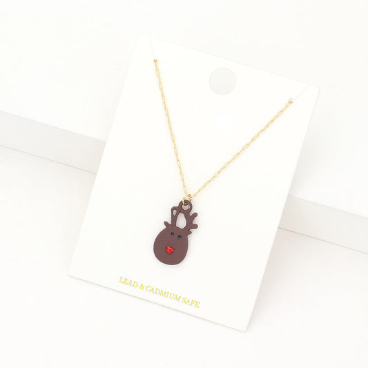 Madeline Love Brown Polymer Clay Reindeer Rudolph Pendant Necklace - Jewelry