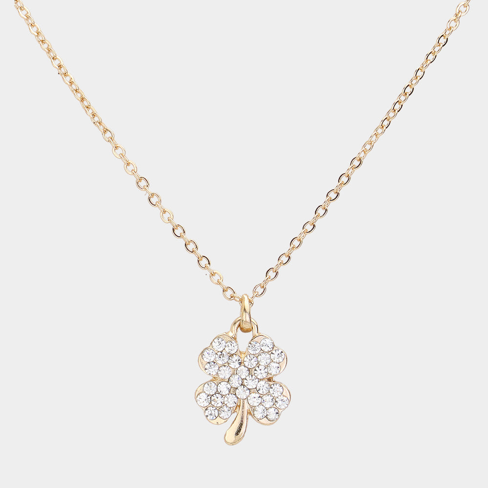 Madeline Love Gold Crystal Stone Paved Clover Pendant Necklace - Jewelry