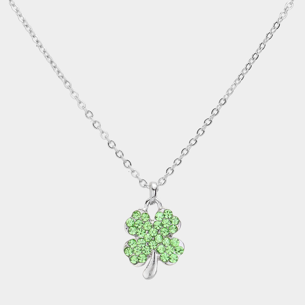 Madeline Love Peridot Crystal Stone Paved Clover Pendant Necklace - Jewelry