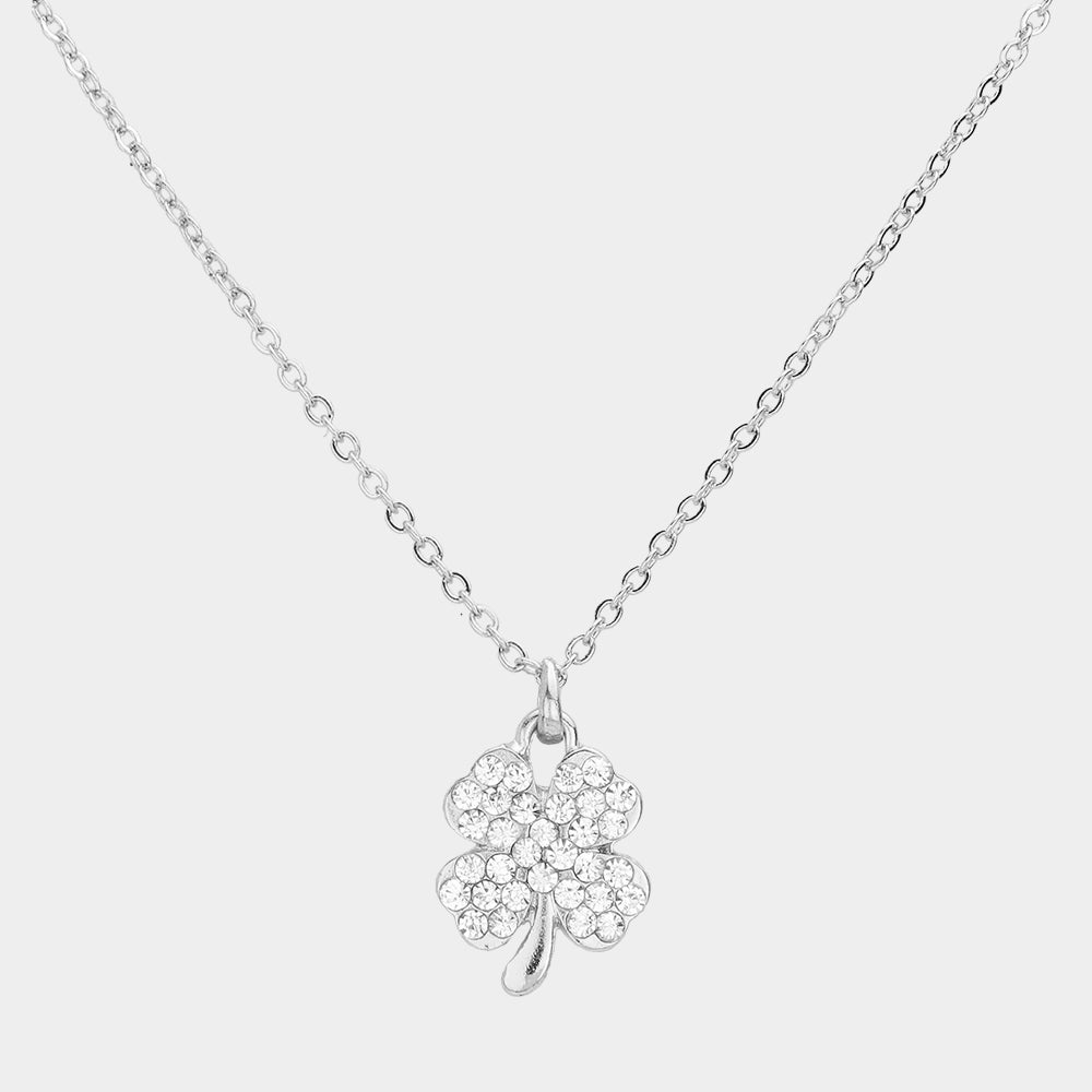 Madeline Love Rhodium Crystal Stone Paved Clover Pendant Necklace - Jewelry