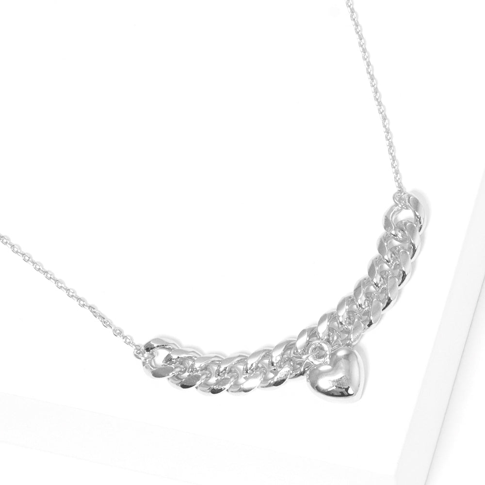 White Gold Dipped Metal Chain Detailed Heart Pendant Necklace