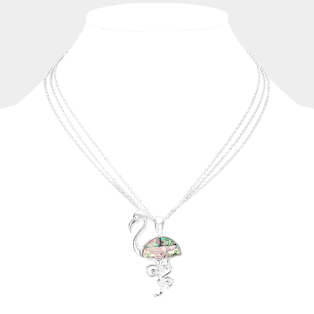 Madeline Love Abalone Abalone Metal Flamingo Pendant Triple Chain Layered Necklace - Necklaces