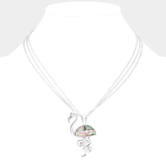 Madeline Love Abalone Abalone Metal Flamingo Pendant Triple Chain Layered Necklace - Necklaces