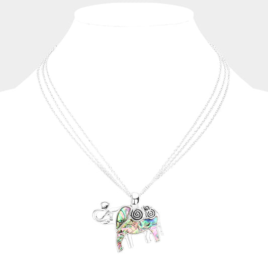 Madeline Love Abalone Abalone Metal Elephant Pendant Triple Chain Layered Necklace - Necklaces