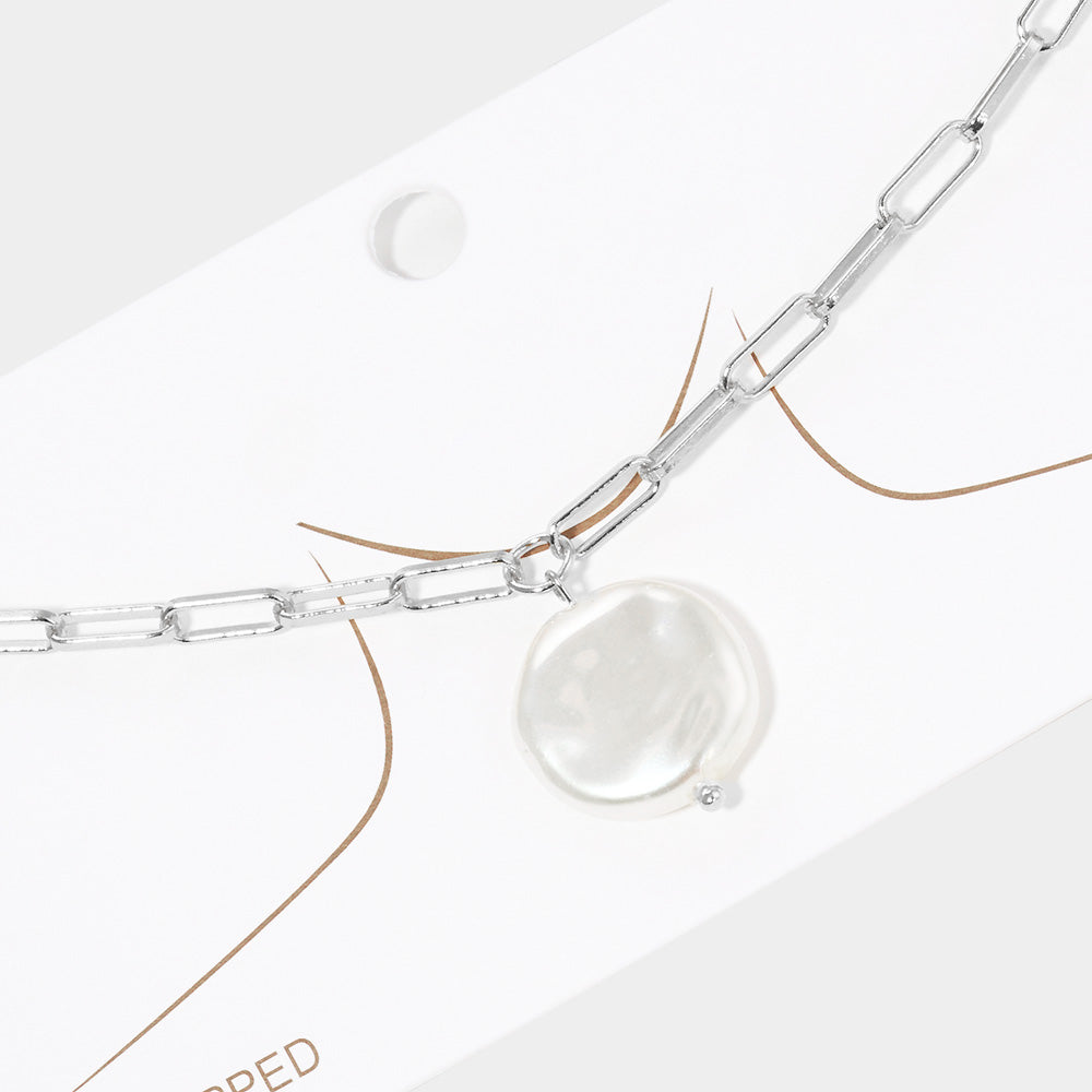 Madeline Love Rhodium White Gold Dipped Pearl Pendant Choker Necklace - Necklaces