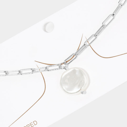 Madeline Love Rhodium White Gold Dipped Pearl Pendant Choker Necklace - Necklaces