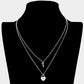 Brass Rhinestone Embellished Metal Heart Lock Key Pendant Double Layered Necklace