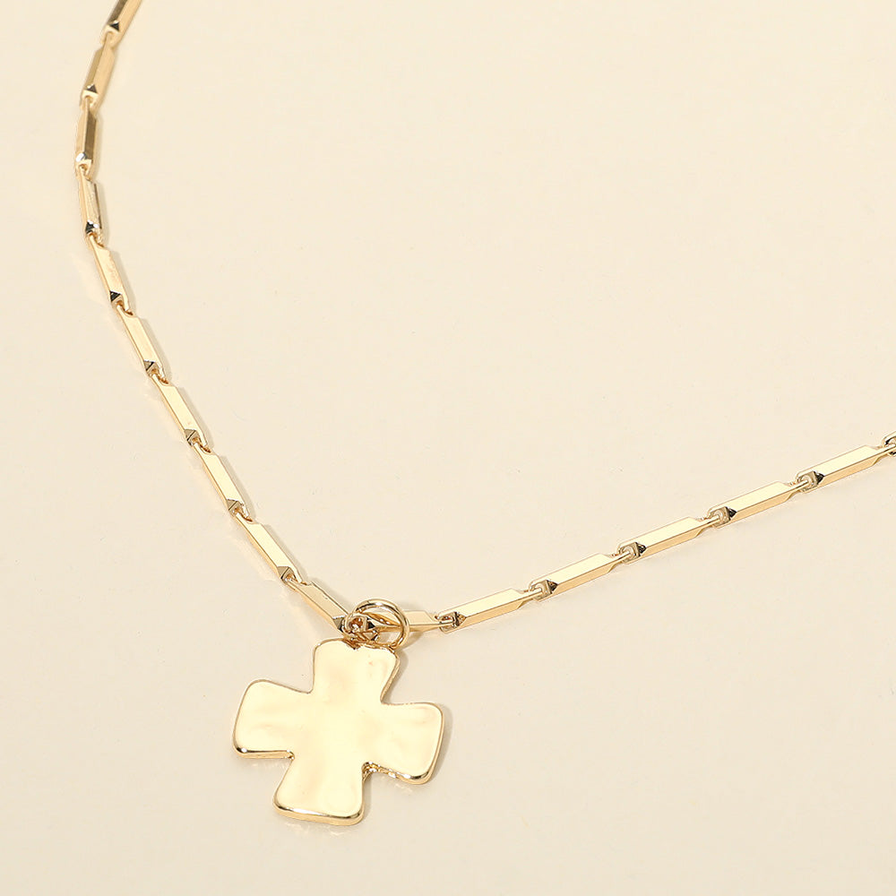 Madeline Love Gold Hammered Metal Cross Pendant Bar Link Chain Necklace - Necklaces