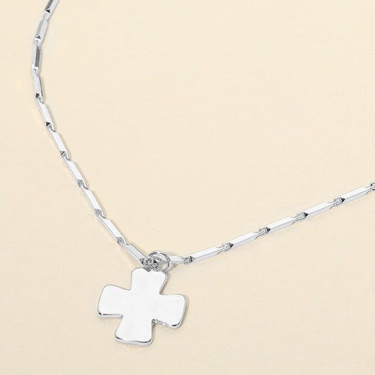 Madeline Love Rhodium Hammered Metal Cross Pendant Bar Link Chain Necklace - Necklaces