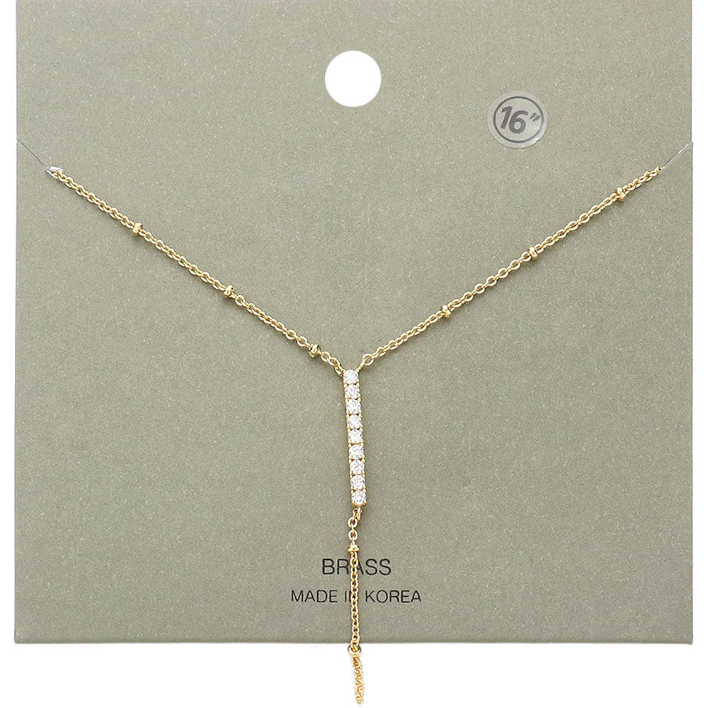 Madeline Love Gold Brass Metal Rhinestone Embellished Bar Pendant Y Necklace - Necklaces