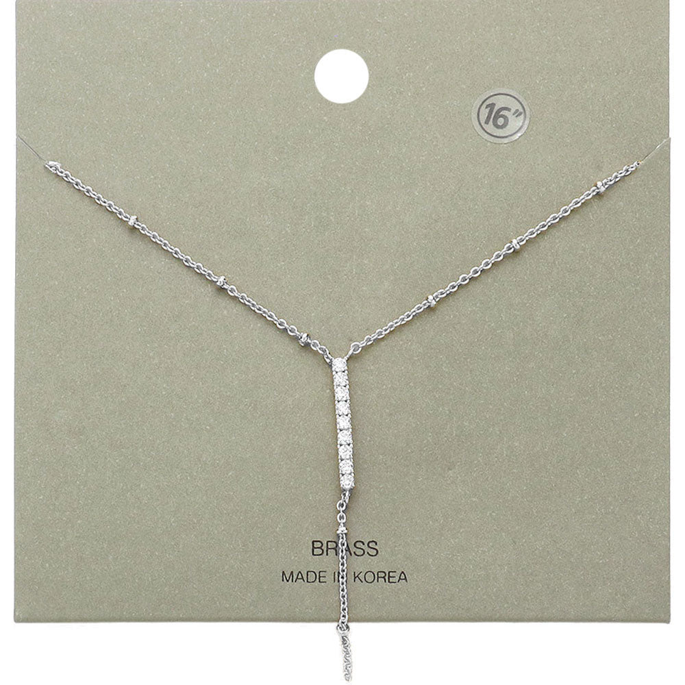 Madeline Love Rhodium Brass Metal Rhinestone Embellished Bar Pendant Y Necklace - Necklaces