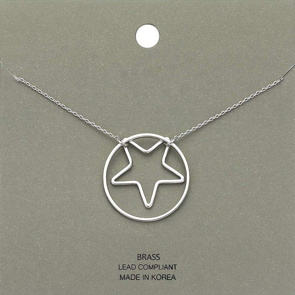 Madeline Love Rhodium Brass Metal Open Circle Star Pendant Necklace - Necklaces