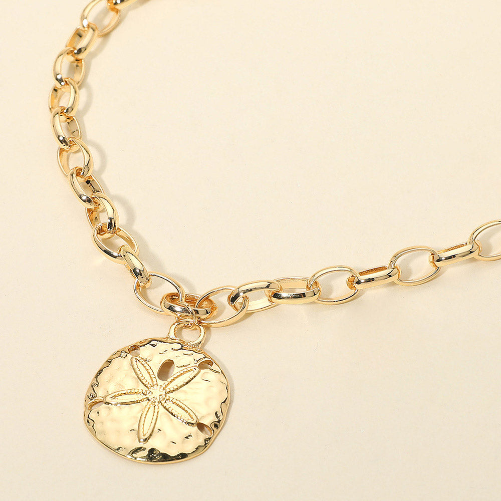 Madeline Love Gold Hammered Metal Sand Dollar Pendant Chunky Chain Necklace - Necklaces