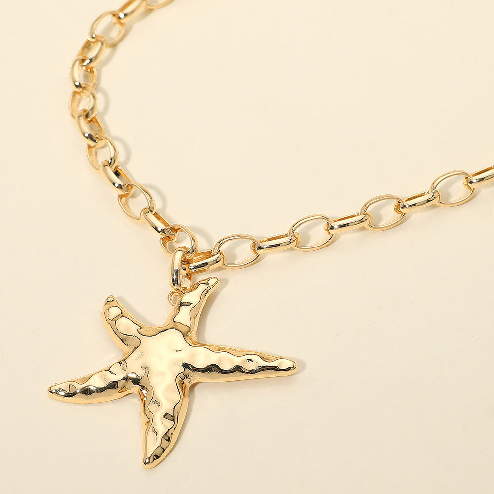 Madeline Love Gold Hammered Metal Starfish Pendant Chunky Chain Necklace - Necklaces