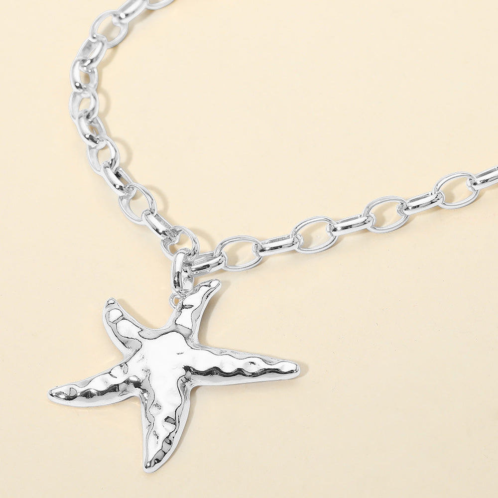 Madeline Love Rhodium Hammered Metal Starfish Pendant Chunky Chain Necklace - Necklaces