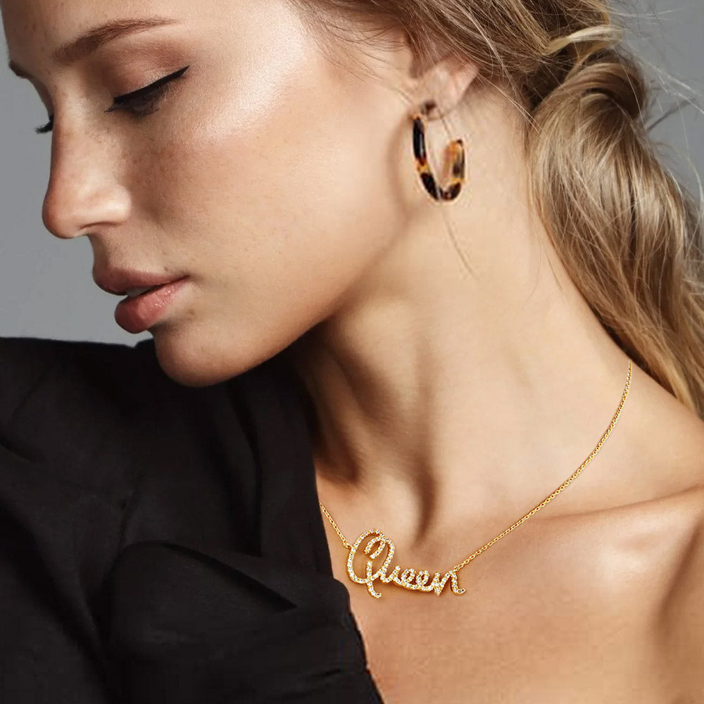 Madeline Love Gold Gold Dipped CZ Queen Message Pendant Necklace - Necklaces
