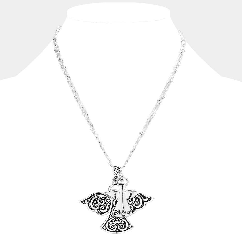Madeline Love Antique Silver Blessed Antique Metal Angel Pendant Necklace - Necklaces