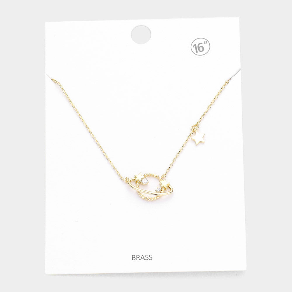 Madeline Love Gold Rhinestone Embellished Brass Metal Space Star Pendant Necklace - Necklaces