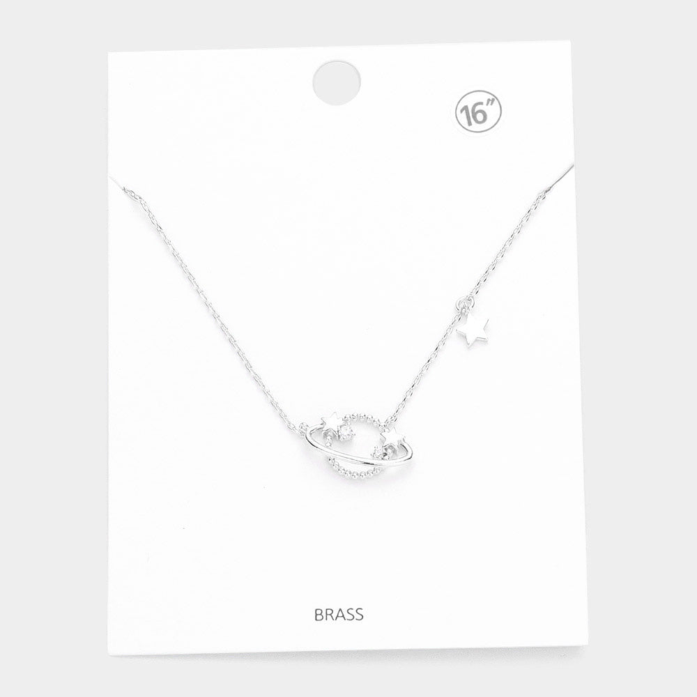 Madeline Love Rhodium Rhinestone Embellished Brass Metal Space Star Pendant Necklace - Necklaces