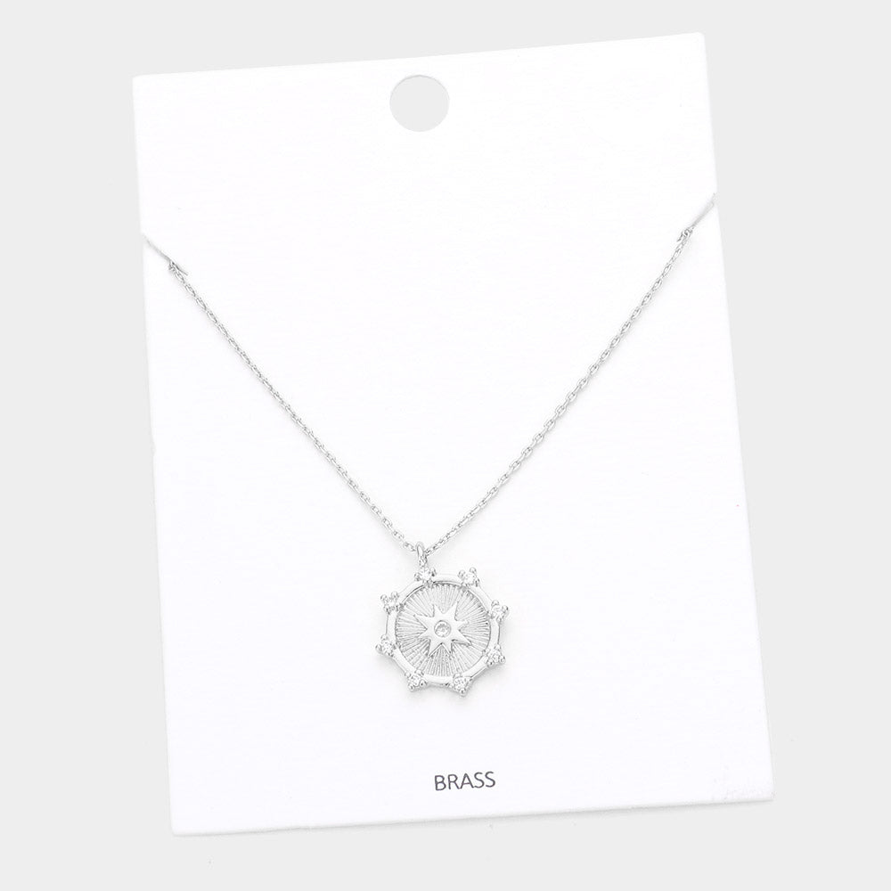 Madeline Love Rhodium Brass Metal Rhinestone Embellished North Star Pendant Necklace - Necklaces