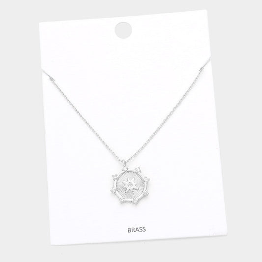 Madeline Love Rhodium Brass Metal Rhinestone Embellished North Star Pendant Necklace - Necklaces