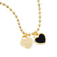 Gold Dipped Double Heart Pendant Bubble Chain Necklace - Black Gold - Necklaces