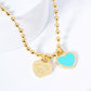 Gold Dipped Double Heart Pendant Bubble Chain Necklace - Necklaces