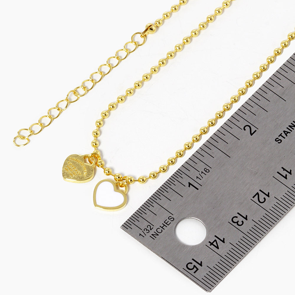 Gold Dipped Double Heart Pendant Bubble Chain Necklace - Necklaces