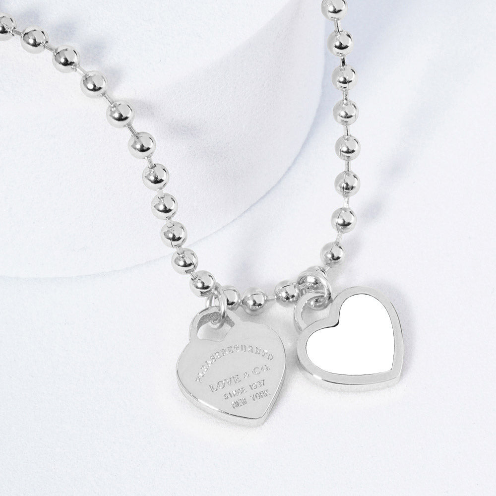 Gold Dipped Double Heart Pendant Bubble Chain Necklace - Necklaces
