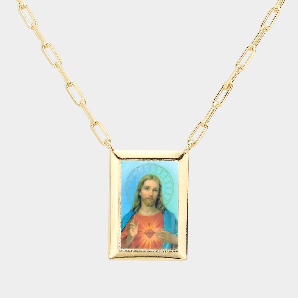 Madeline Love Gold Gold Dipped Brass Metal Sacred Heart of Jesus Pendant Necklace - Necklaces