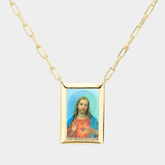 Madeline Love Gold Gold Dipped Brass Metal Sacred Heart of Jesus Pendant Necklace - Necklaces