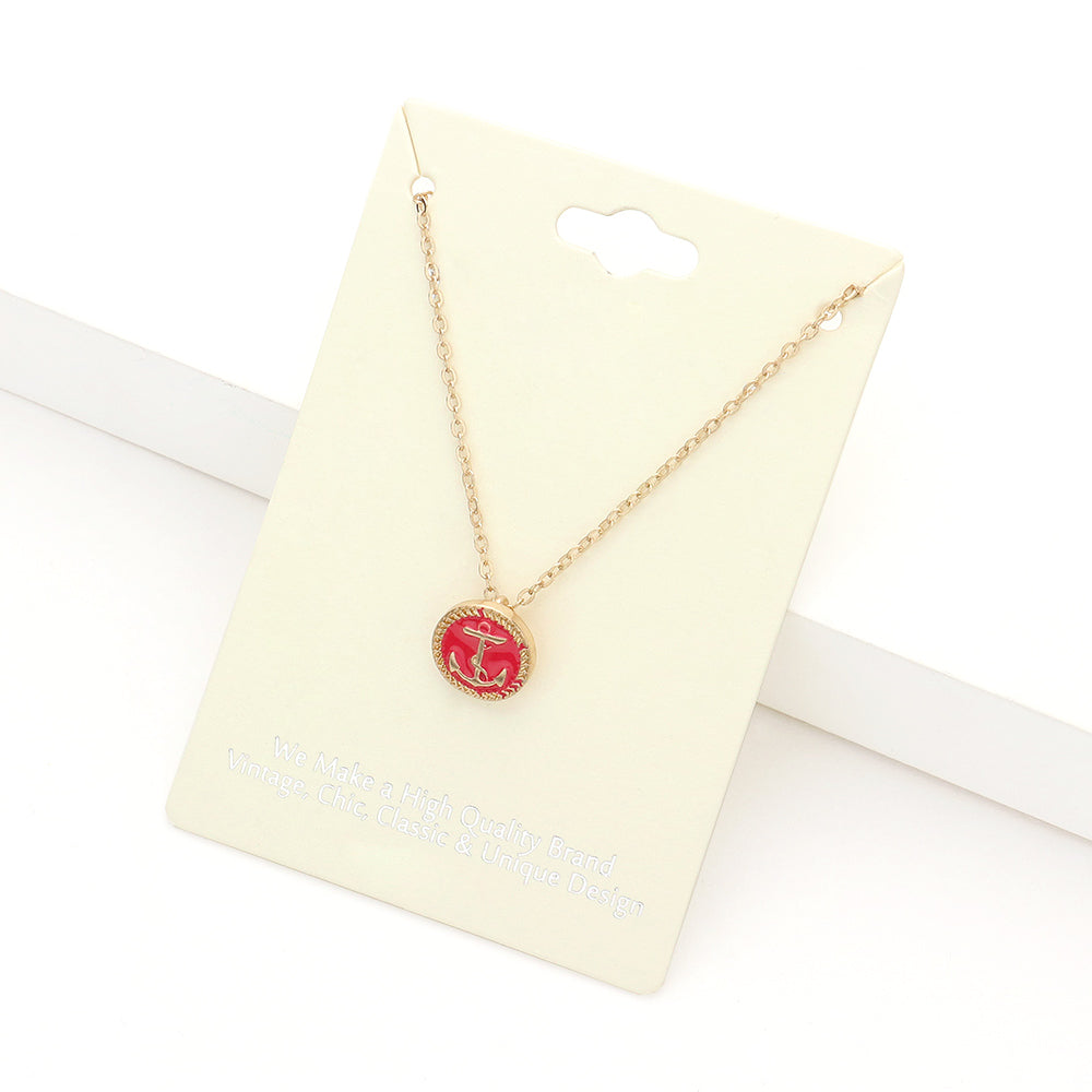Madeline Love Fuchsia Lacquered Enamel Anchor Pendant Necklace - Necklaces