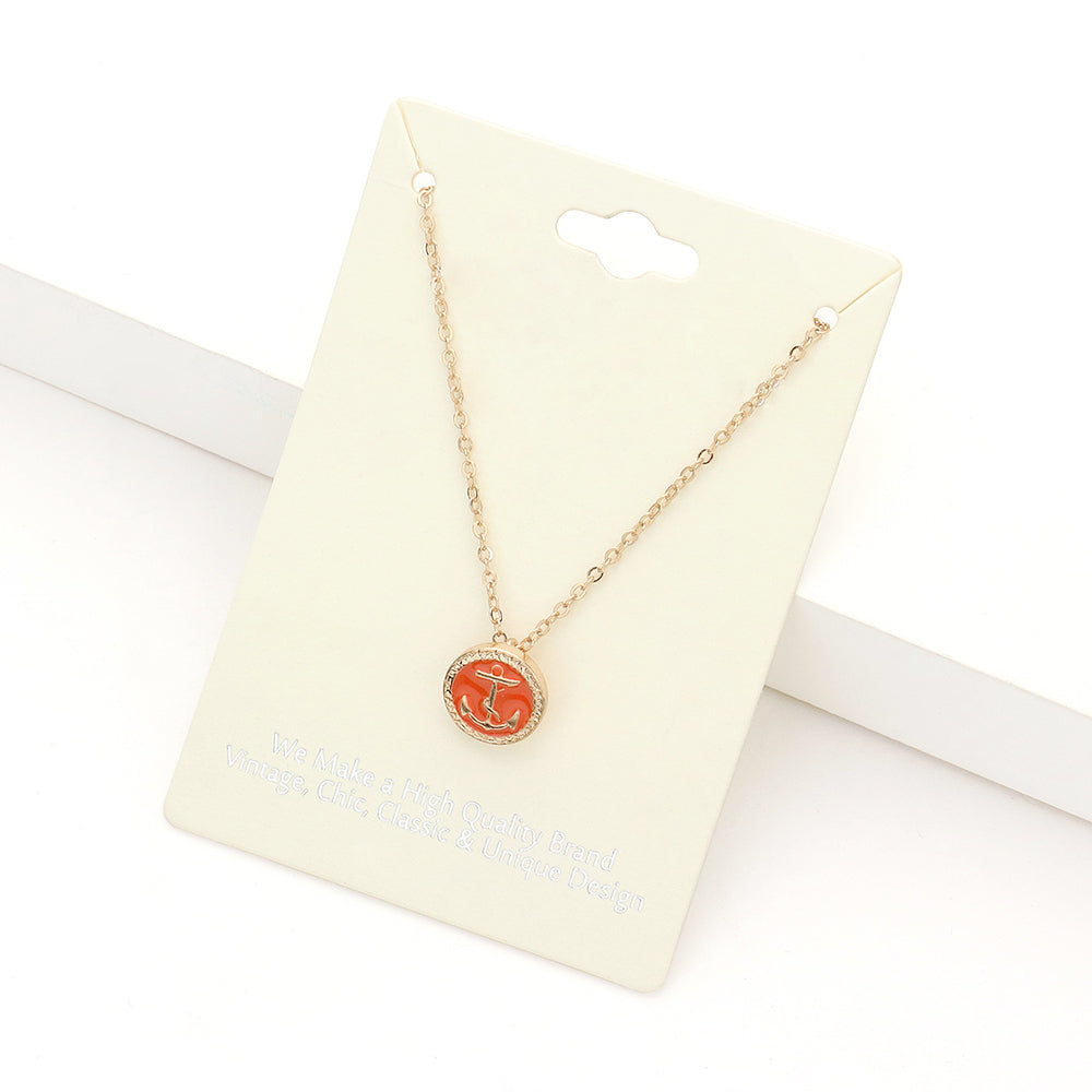 Madeline Love Orange Lacquered Enamel Anchor Pendant Necklace - Necklaces