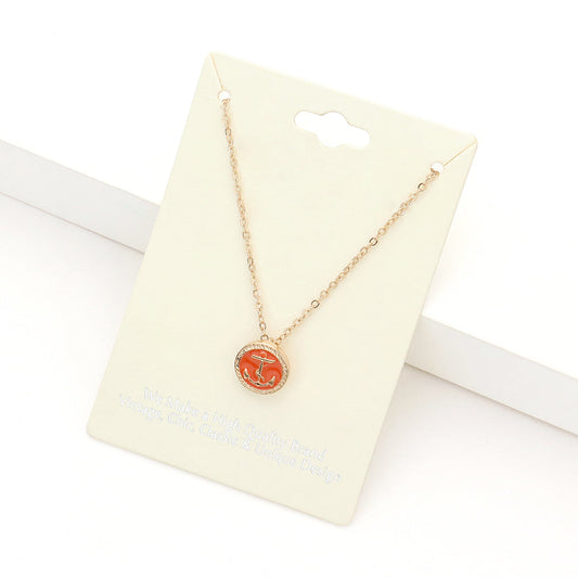 Madeline Love Orange Lacquered Enamel Anchor Pendant Necklace - Necklaces