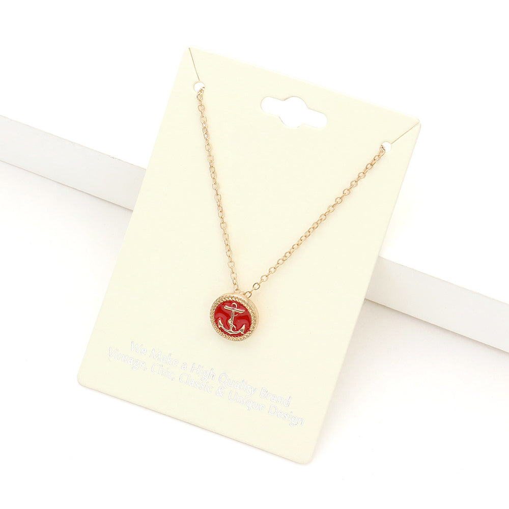 Madeline Love Red Lacquered Enamel Anchor Pendant Necklace - Necklaces