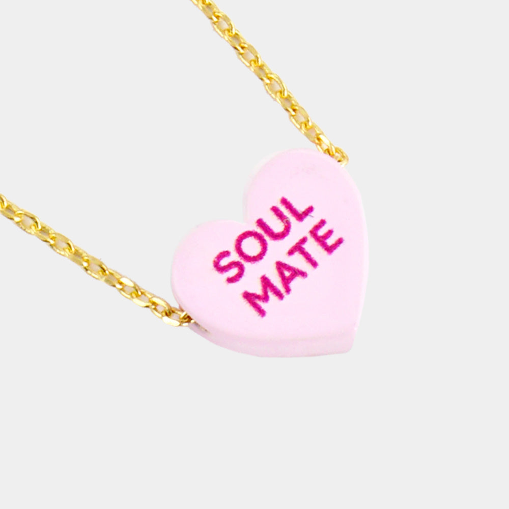 Soul Mate Message Heart Pendant Necklace - Pink - Necklaces