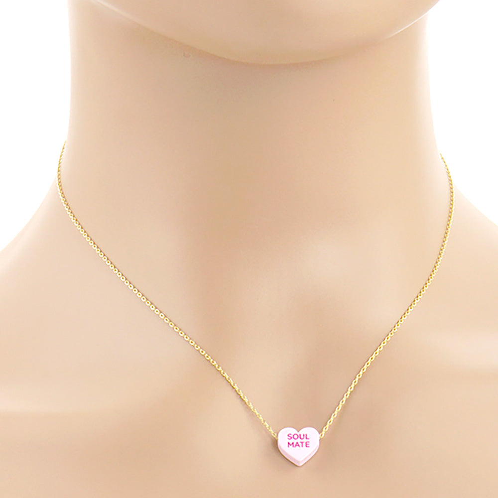 Soul Mate Message Heart Pendant Necklace - Pink - Necklaces