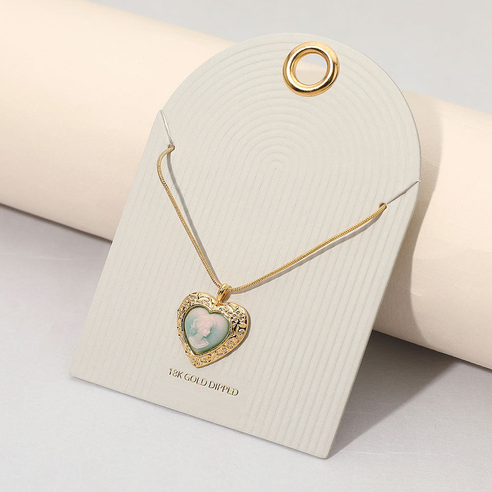 Madeline Love Gold, Mint 18K Gold Dipped Vintage Cameo Heart Pendant Necklace - Jewelry