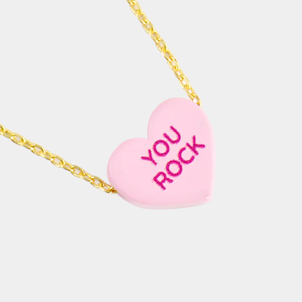 You Rock Message Heart Pendant Necklace